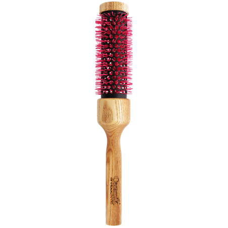 Ceramic Thermal Brush Ø 1.18 in | Styling & Blow-Drying for Medium-Long Hair, Natural Wood Handle