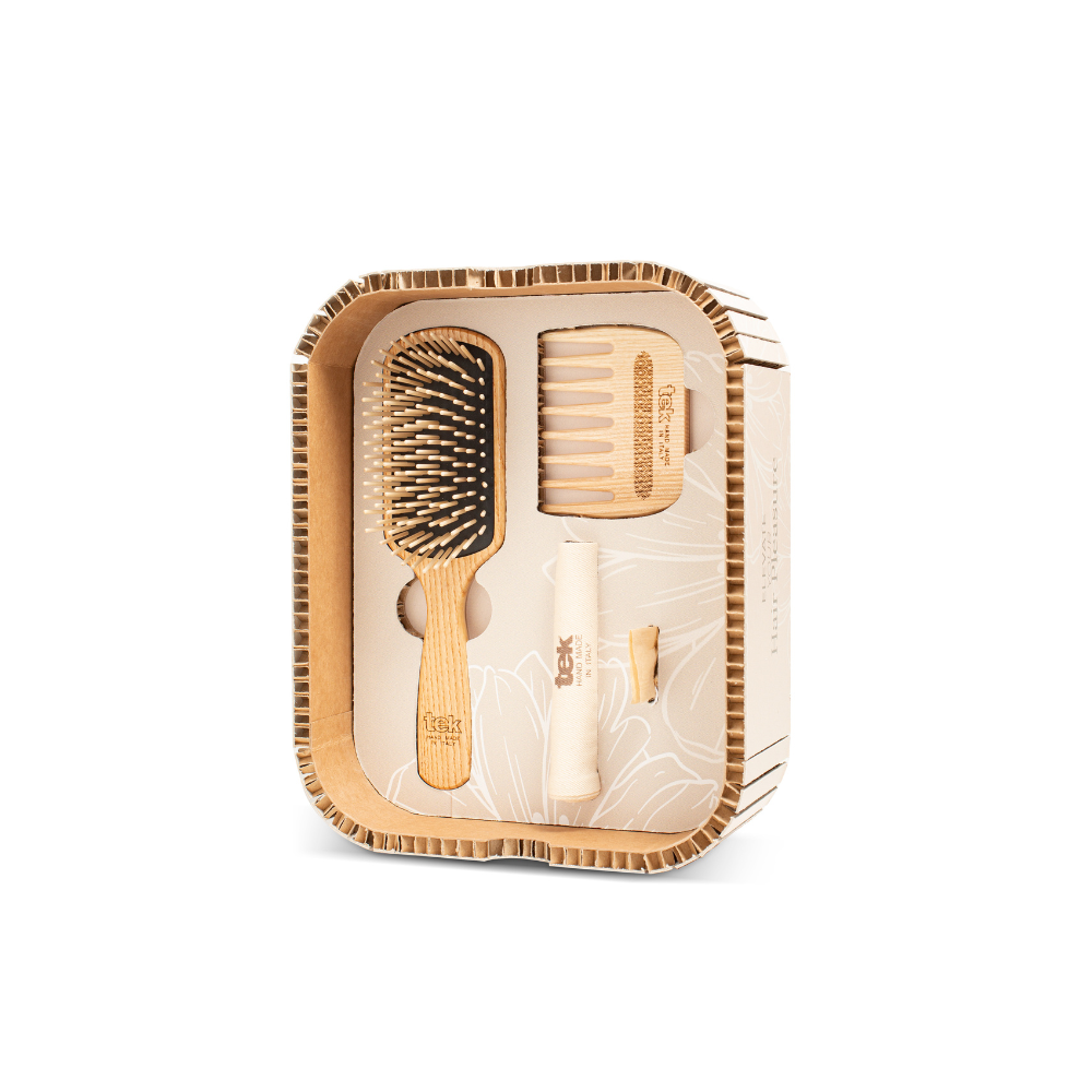 Hair Pleasure Set: Wooden Brush + Comb for Long Hair