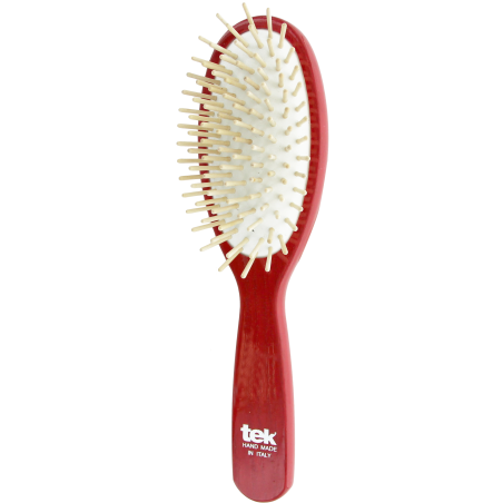 Glossy Red Oval Wooden Brush with Short Pins | Ideal for Short & Medium Hair