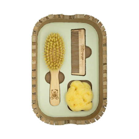 Newborn Care Set (0–1 year) | Brush, Comb, and Natural Sponge for Baby Care