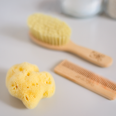 Newborn Care Set (0–1 year) | Brush, Comb, and Natural Sponge for Baby Care