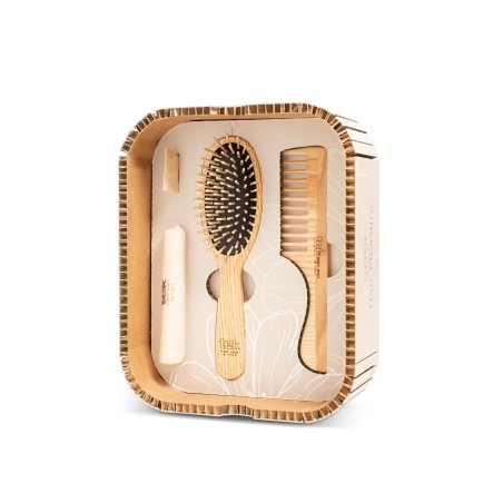 Hair Pleasure Set, Wooden Brush and Comb, Medium Hair