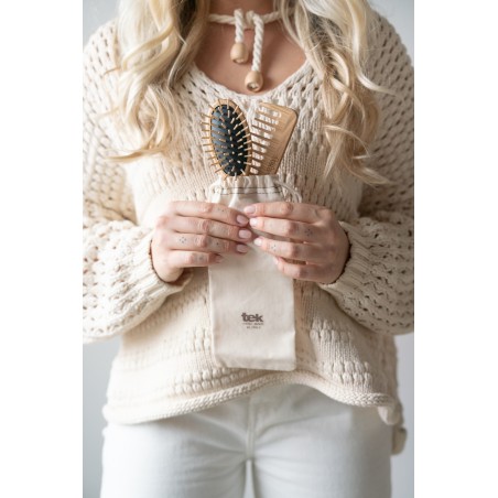 Mini Wooden Hair Brush & Comb Kit | With Natural Cotton Pouch
