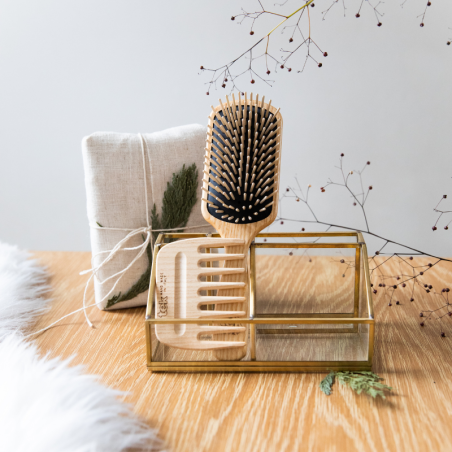 Rectangular Hair Brush with Short Hornbeam Wood Pins | For Short to Medium Hair