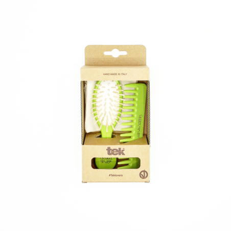Purse kit: small oval lime brush and comb with cotton pouch