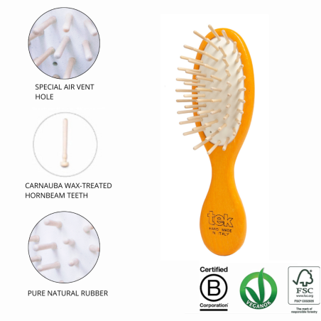 Purse kit: oval orange brush and comb with cotton pouch