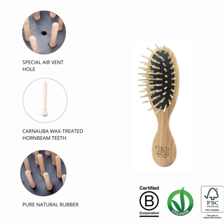 Mini Wooden Hair Brush & Comb Kit | With Natural Cotton Pouch