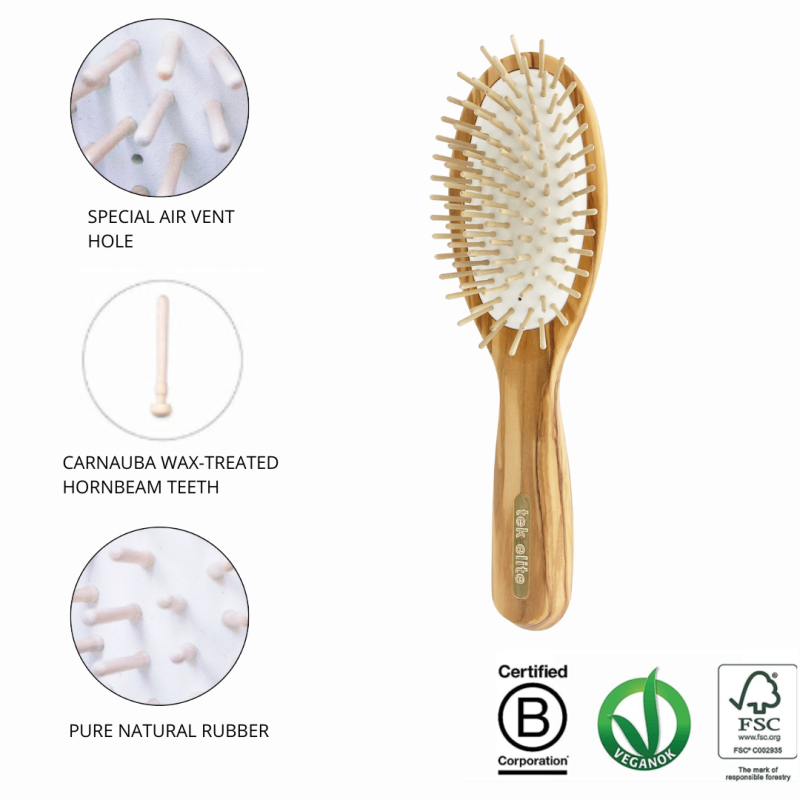 Tek - Spazzola Ovale Grande con Dente Corto in Legno di Olivo