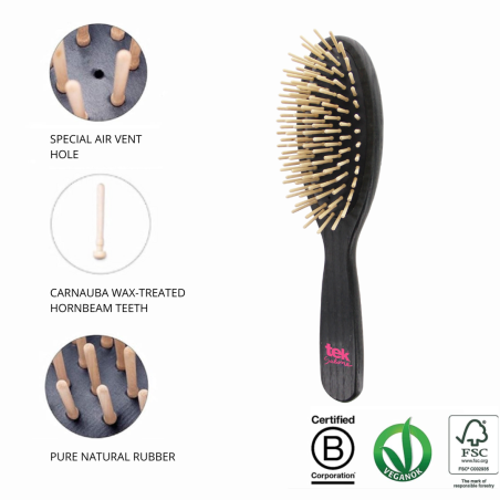 Black Wooden Oval Brush with Short Teeth | For Short, Medium & Fine Hair
