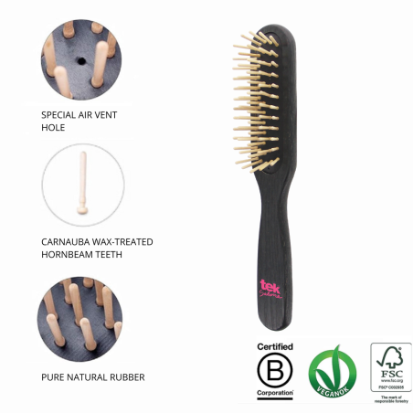 Black Wooden Paddle Brush with Short Teeth | For Short & Fine Hair