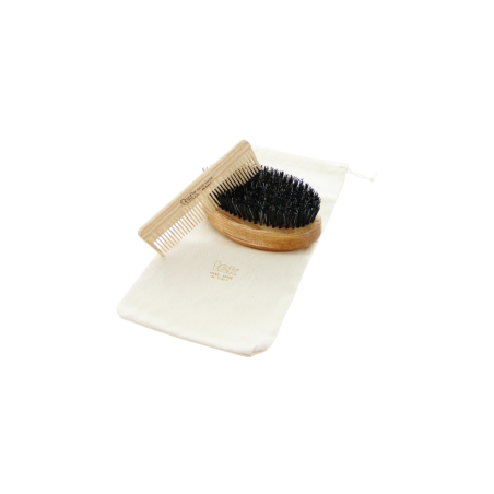 Beard Care Kit | Brush with Nylon Bristles & Comb with Cotton Pouch